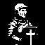 knight in heavy armor holding shield