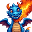fierce blue dragon breathing fire front view