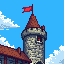 medieval castle tower with flag banner
